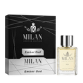 Milan Ember Oud Limited Edition apa de parfum masculin, flacon frontal de 100 ml cu design elegant și detalii aurii.