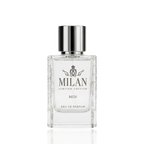Detaliu flacon Milan Essence 13 Limited Edition apa de parfum, evidențiind textura sticlei și capacul cu dungi verticale.