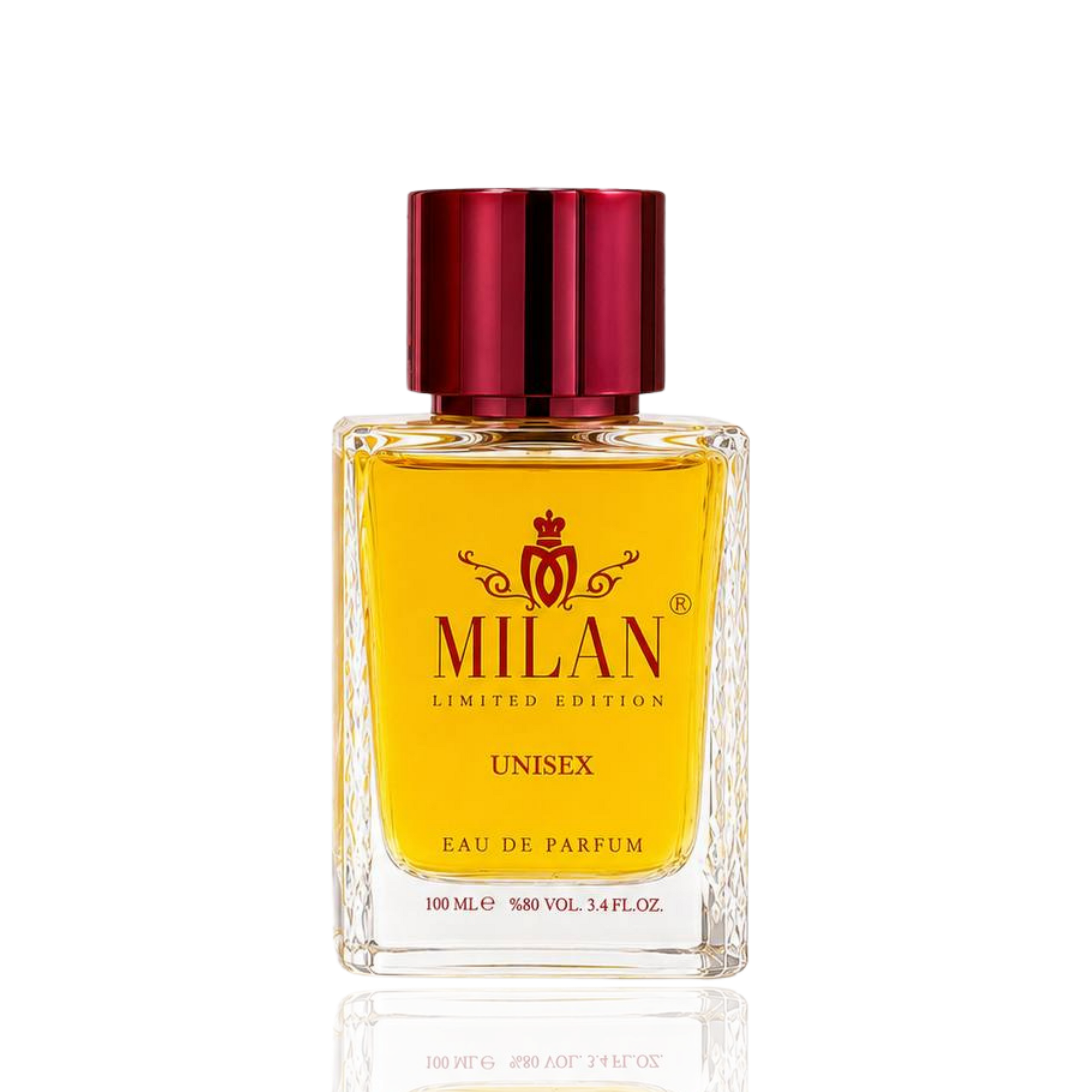Detaliu flacon Milan Musk Breaker Limited Edition apa de parfum, evidențiind eticheta aurie și capacul metalic texturat.