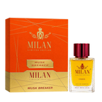 Milan Musk Breaker Limited Edition apa de parfum unisex 100 ml flacon frontal cu lichid galben-chihlimbar și capac bordo.
