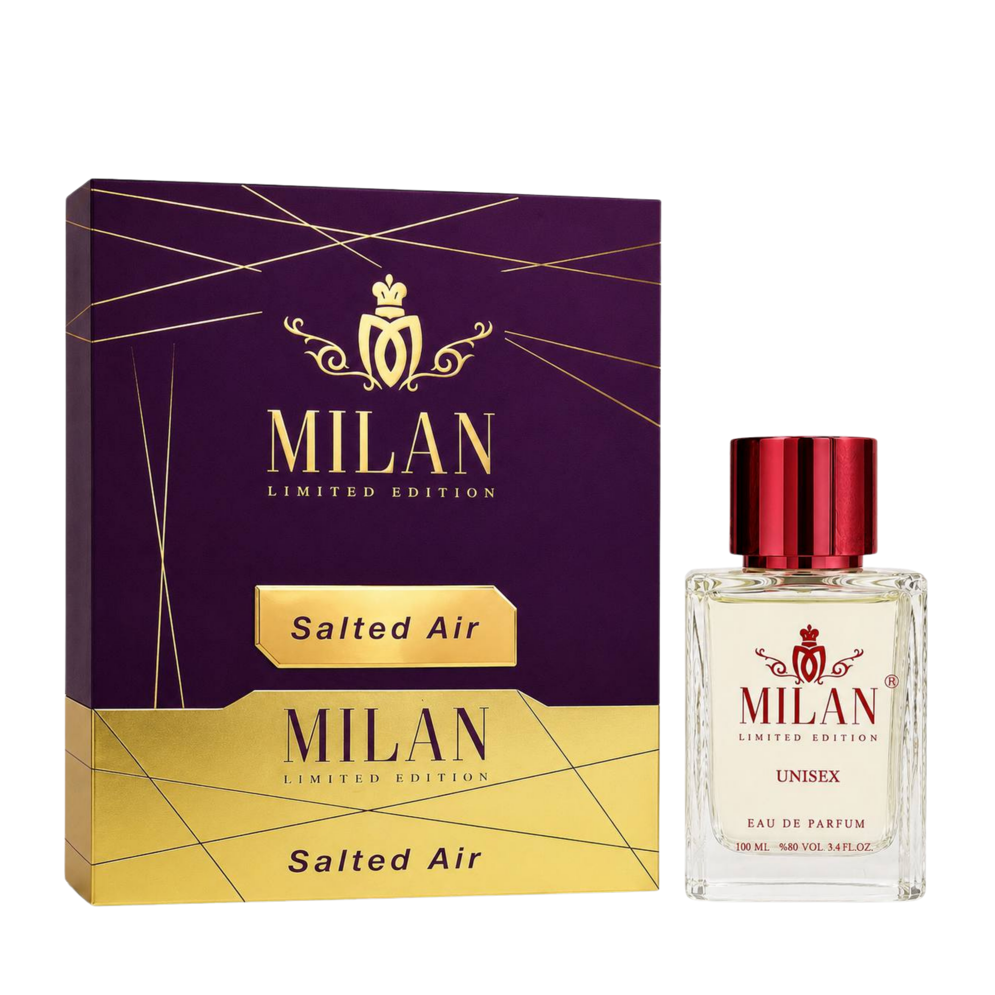 Milan Salted Air Limited Edition apa de parfum unisex 100 ml flacon frontal cu capac bordo.