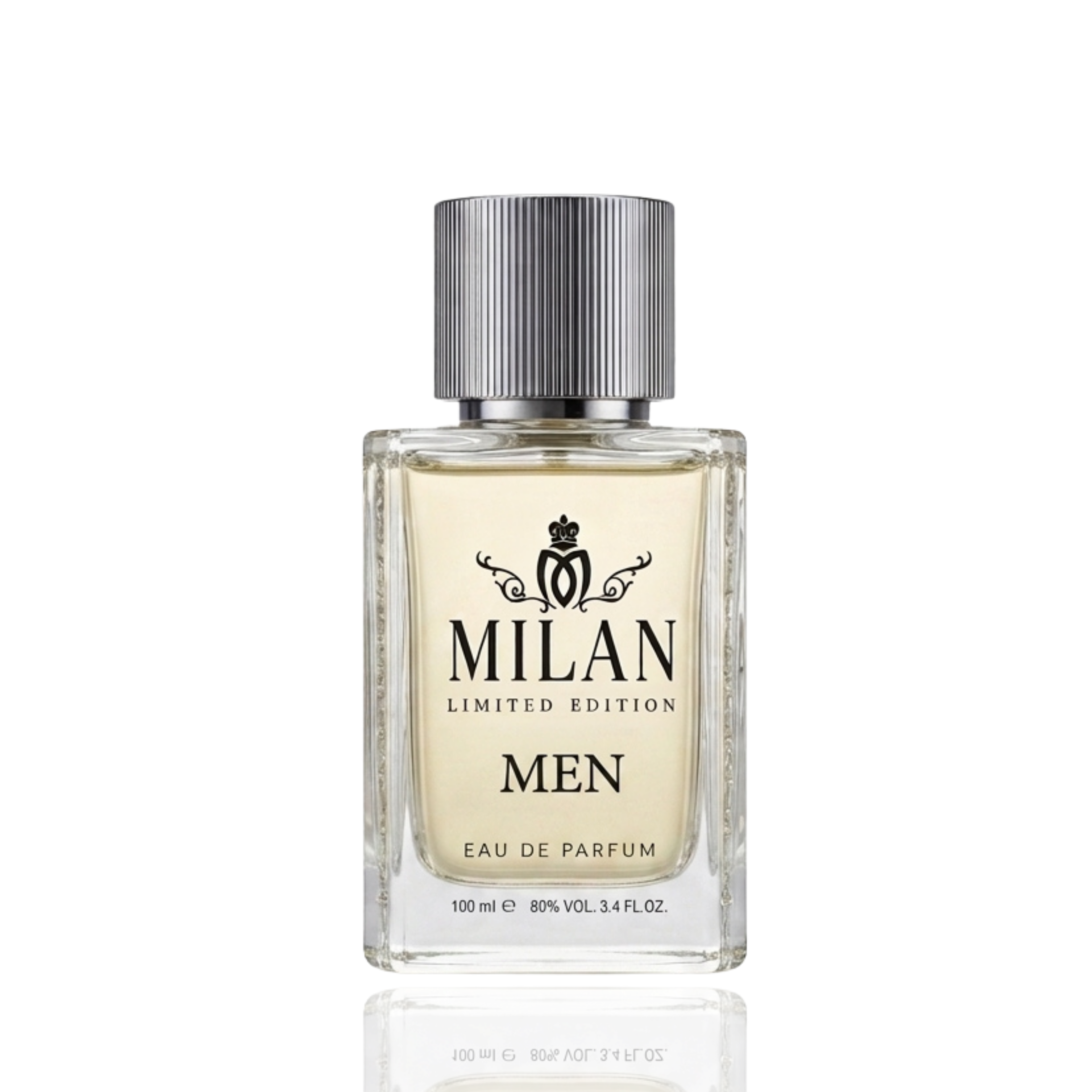 Detaliu flacon Milan Wildman Limited Edition apa de parfum, evidențiind textura sticlei și capacul cu dungi verticale.