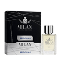Milan Wildman Limited Edition apa de parfum masculin, flacon frontal de 100 ml cu design elegant și detalii argintii.