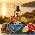 TIMSS M 105 King inspirat din Dolce & Gabbana K apa de parfum prezentat alături de lămâie, ienupăr și cedru.