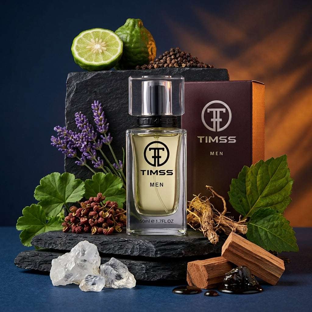 TIMSS M 100 Wild inspirat din Christian Dior apa de parfum prezentat alături de bergamotă, piper și lavandă.