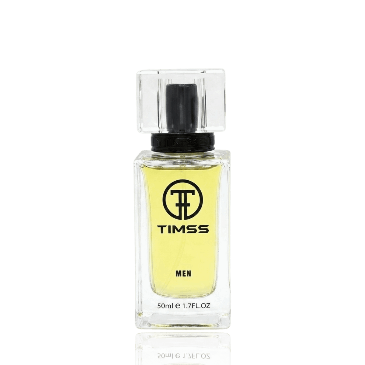 Detaliu flacon TIMSS M 104 Bleu De Timss inspirat din Chanel apa de parfum, evidențiind eticheta și pulverizatorul.
