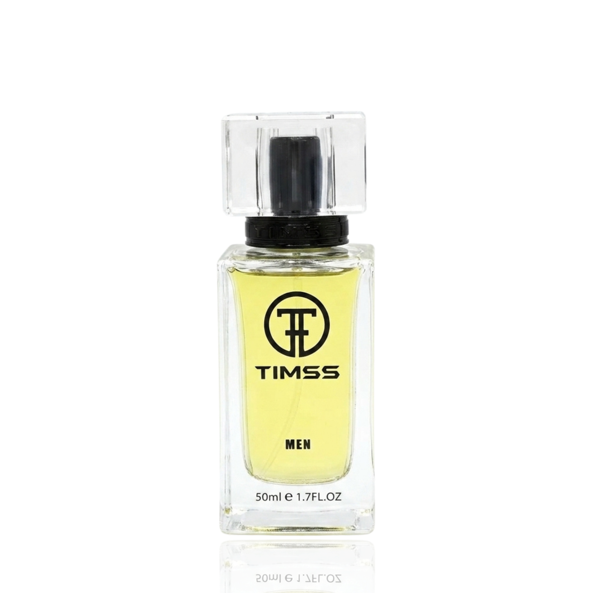 Detaliu flacon TIMSS M 104 Bleu De Timss inspirat din Chanel apa de parfum, evidențiind eticheta și pulverizatorul.