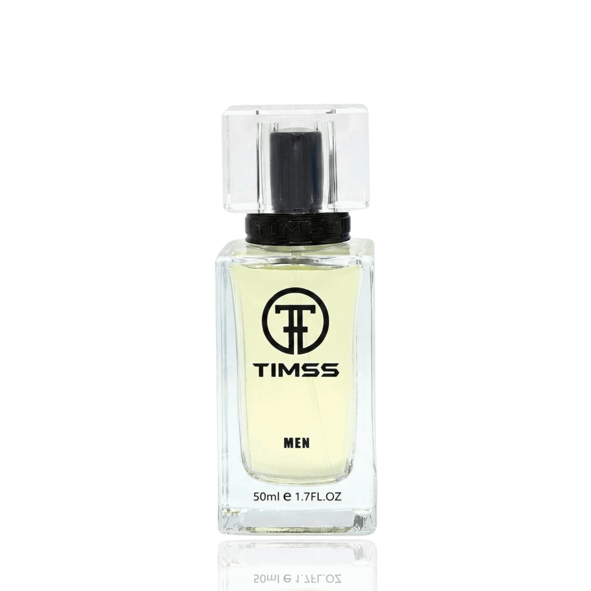 Detaliu flacon TIMSS M 105 King inspirat din Dolce & Gabbana K apa de parfum, evidențiind eticheta și pulverizatorul.