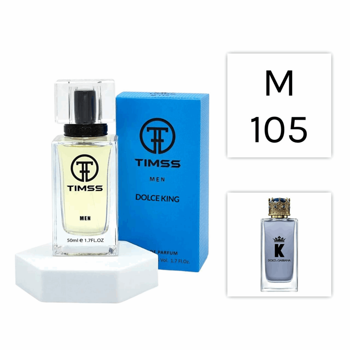 TIMSS M 105 King inspirat din Dolce & Gabbana K apa de parfum masculin 50 ml flacon frontal minimalist.