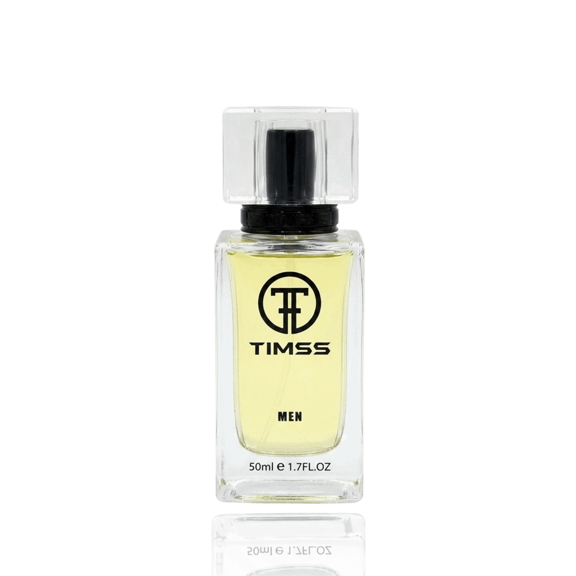 Detaliu flacon TIMSS M 111 Platinum inspirat din Chanel apa de parfum, evidențiind eticheta și pulverizatorul.