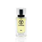Detaliu flacon TIMSS M 111 Platinum inspirat din Chanel apa de parfum, evidențiind eticheta și pulverizatorul.