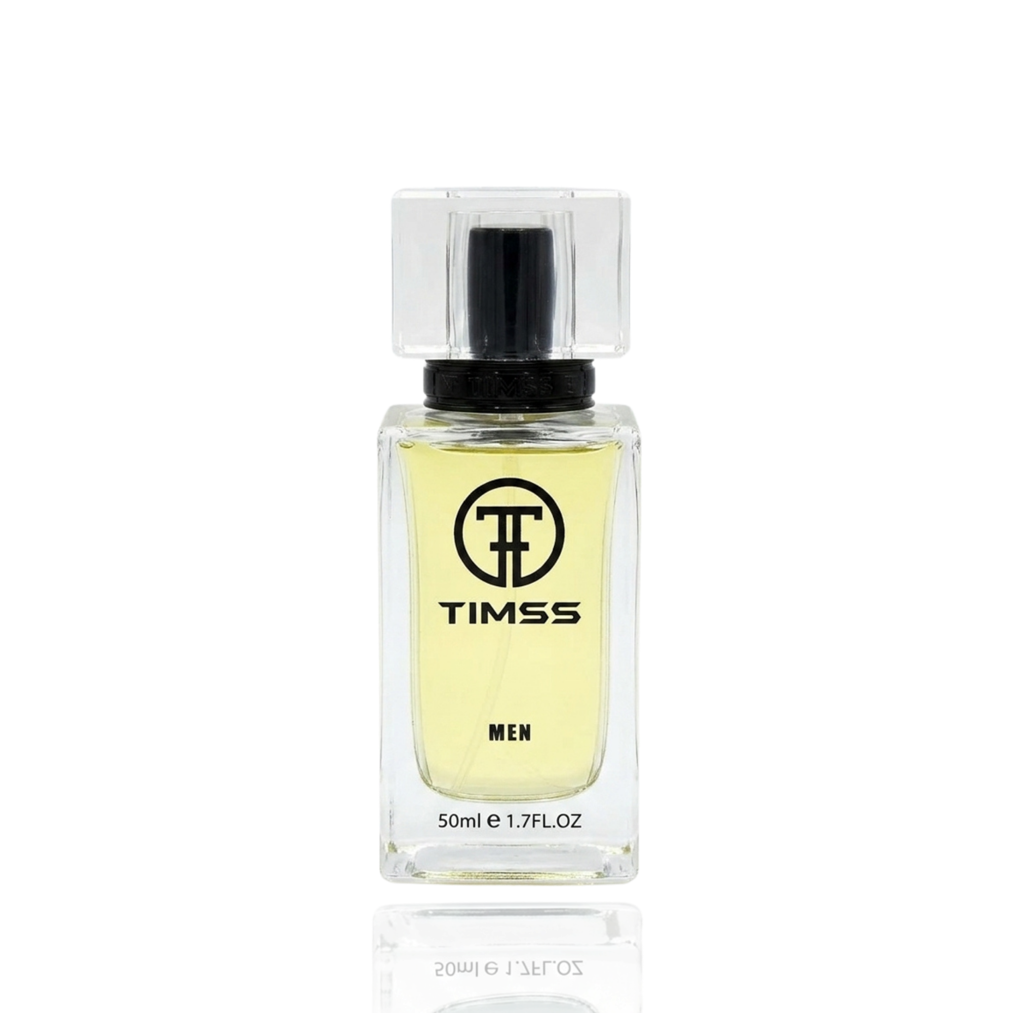 Detaliu flacon TIMSS M 111 Platinum inspirat din Chanel apa de parfum, evidențiind eticheta și pulverizatorul.