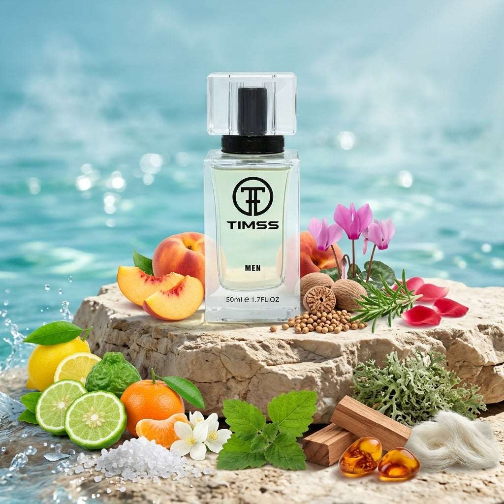 TIMSS M 117 Gio inspirat din Giorgio Armani apa de parfum prezentat alături de bergamotă, acorduri marine și cedru.