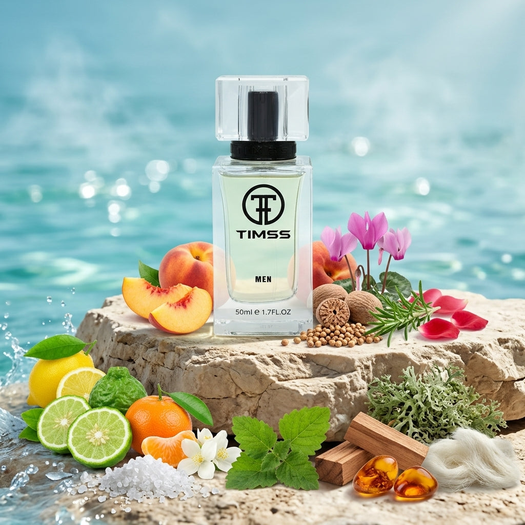 TIMSS M 117 Gio inspirat din Giorgio Armani apa de parfum prezentat alături de bergamotă, acorduri marine și cedru.