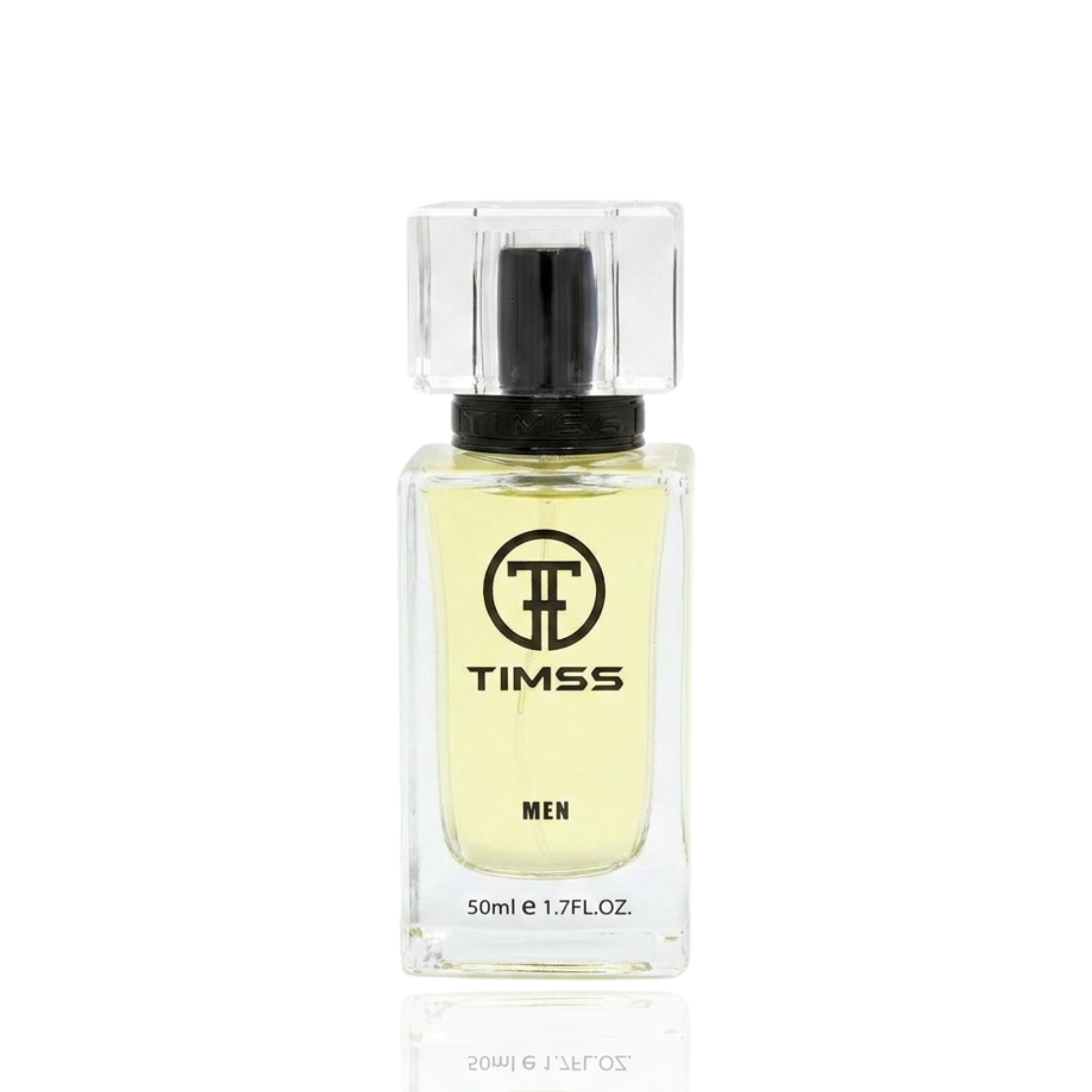 Detaliu flacon TIMSS M 119 Adventus inspirat din Creed Aventus apa de parfum, evidențiind eticheta și pulverizatorul.