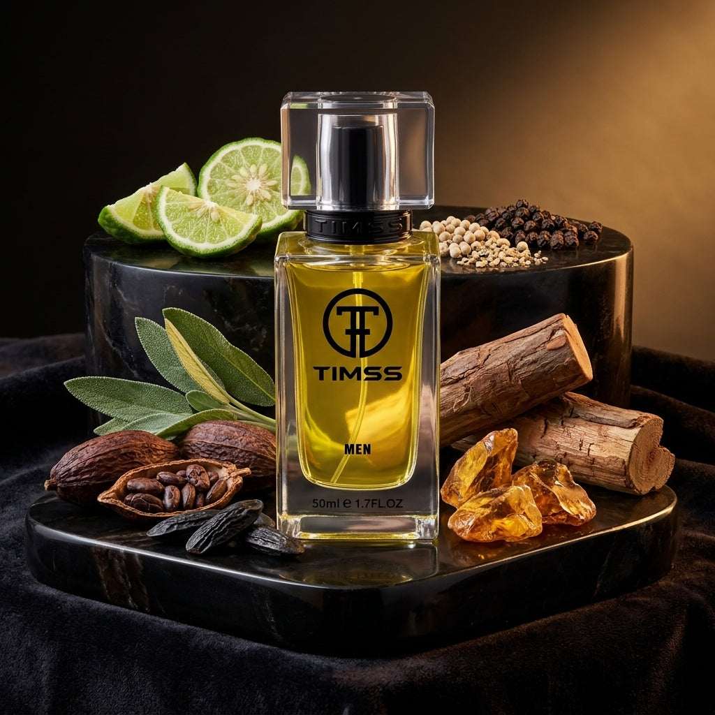 TIMSS M 121 Badboy inspirat din Carolina Herrera apa de parfum prezentat alături de piper alb, cedru și cacao.