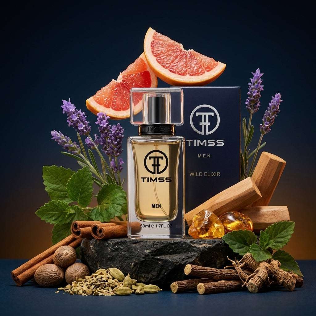 TIMSS M 129 Wild Elixir inspirat din Christian Dior apa de parfum prezentat alături de scorțișoară, lavandă și santal.