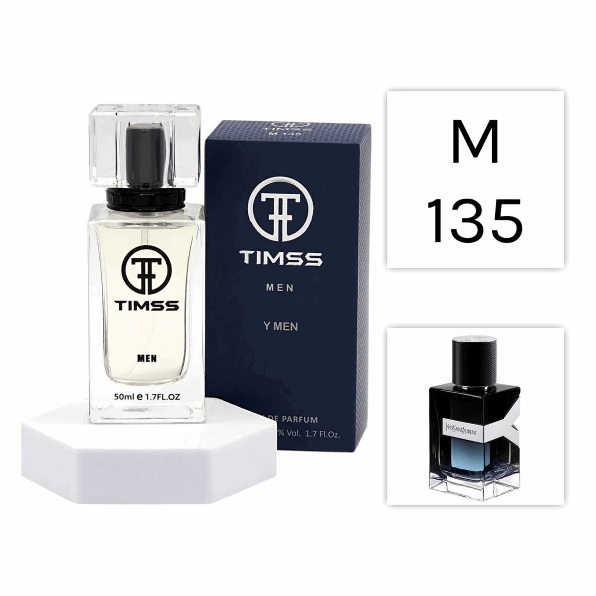 TIMSS M 135 Y Men inspirat din Yves Saint Laurent Y Men apa de parfum masculin 50 ml flacon frontal.