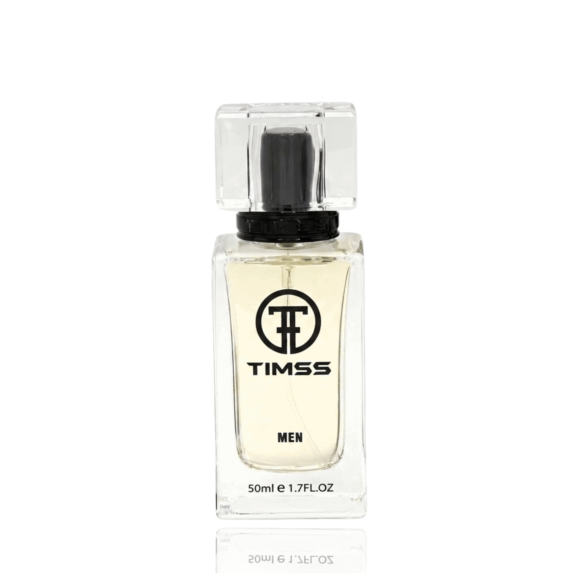 Detaliu flacon TIMSS M 136 Adventus Absolu inspirat din Creed apa de parfum, evidențiind eticheta și pulverizatorul.