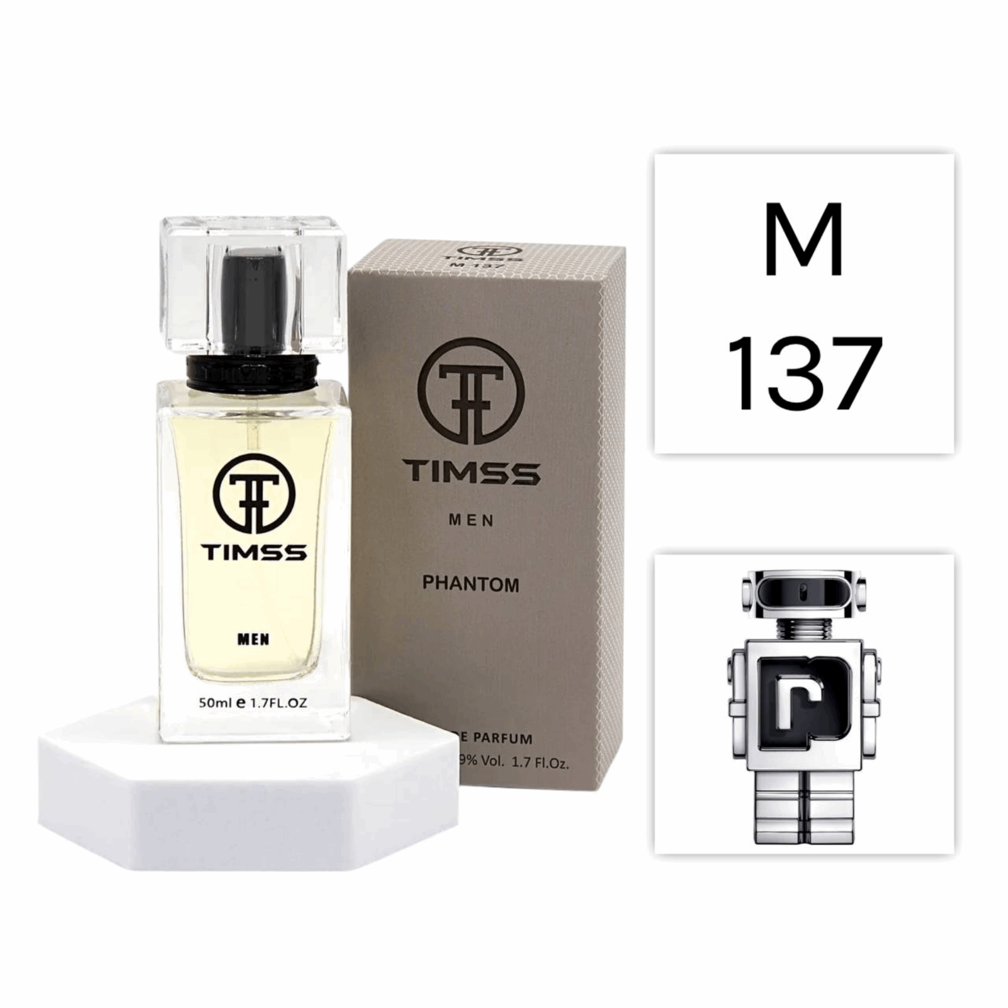 TIMSS M 137 Phantom inspirat din Paco Rabanne Phantom apa de parfum masculin 50 ml flacon frontal.