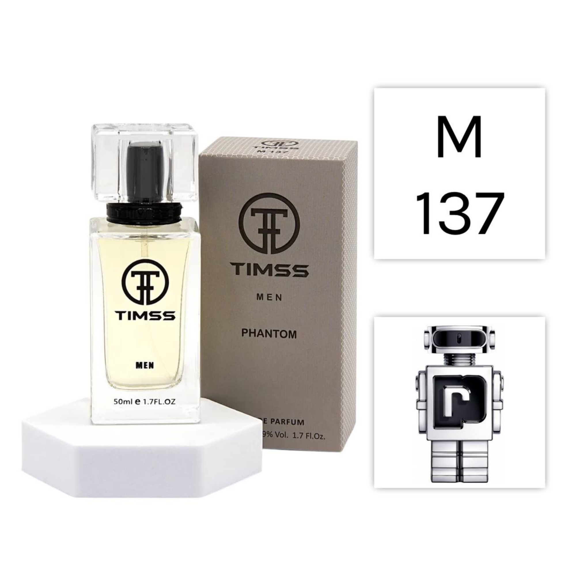 TIMSS M 137 Phantom inspirat din Paco Rabanne Phantom apa de parfum masculin 50 ml flacon frontal.