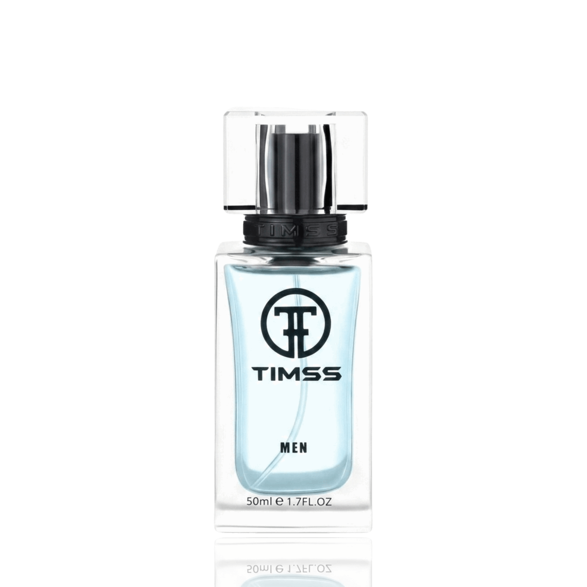 Detaliu flacon TIMSS M 139 Dilan Blue inspirat din Versace apa de parfum, evidențiind eticheta și pulverizatorul.