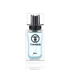 Detaliu flacon TIMSS M 139 Dilan Blue inspirat din Versace apa de parfum, evidențiind eticheta și pulverizatorul.