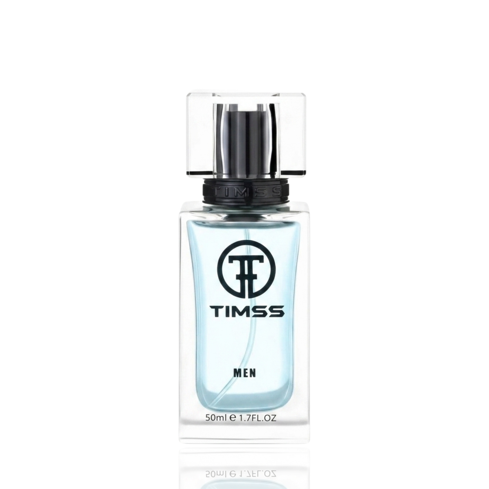 Detaliu flacon TIMSS M 139 Dilan Blue inspirat din Versace apa de parfum, evidențiind eticheta și pulverizatorul.