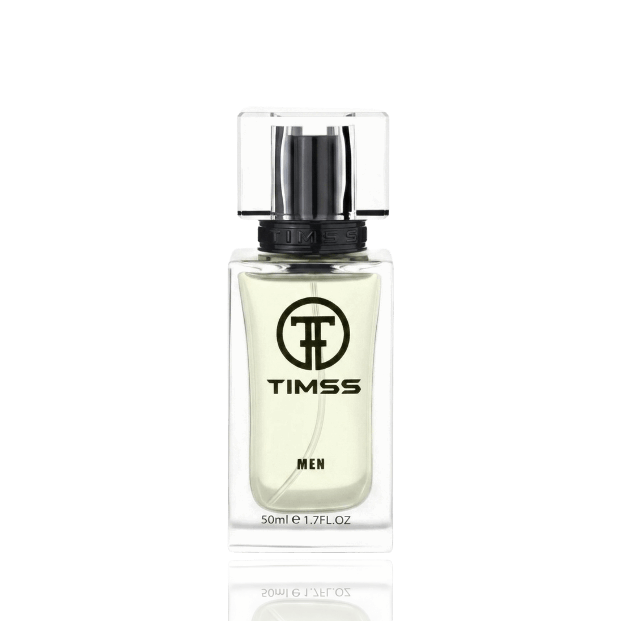 Detaliu flacon TIMSS M 144 Eleyaum inspirat din Roja Parfums apă de parfum, evidențiind eticheta și pulverizatorul.