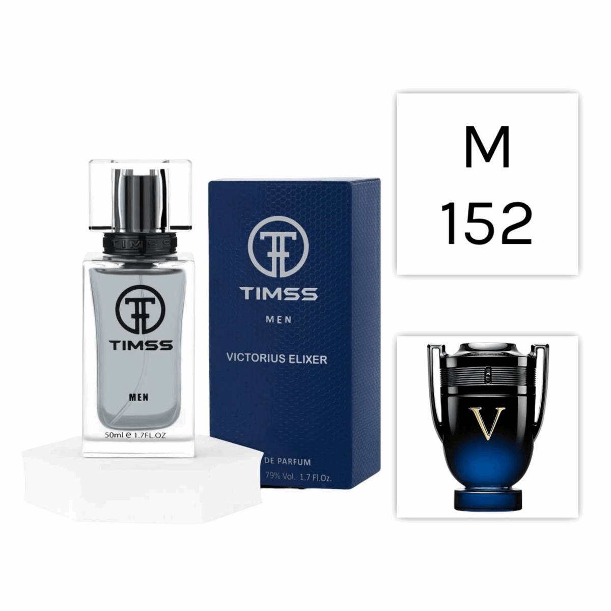 TIMSS M 152 Victorius Elixer inspirat din Paco Rabanne Invictus Victory Elixir apă de parfum masculin 50 ml flacon frontal.