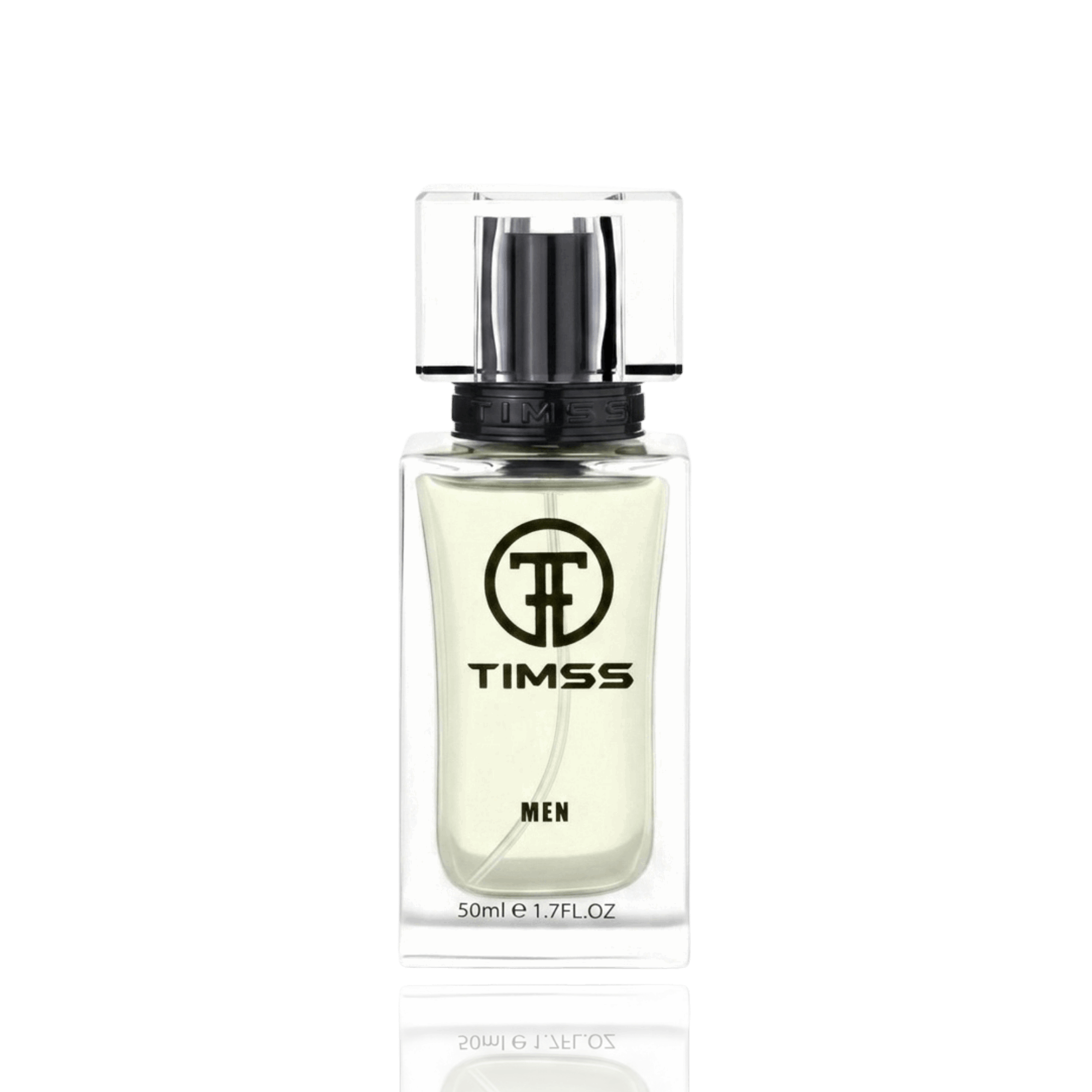 Detaliu flacon TIMSS M 154 Tigar inspirat din Bvlgari apă de parfum, evidențiind eticheta și pulverizatorul.