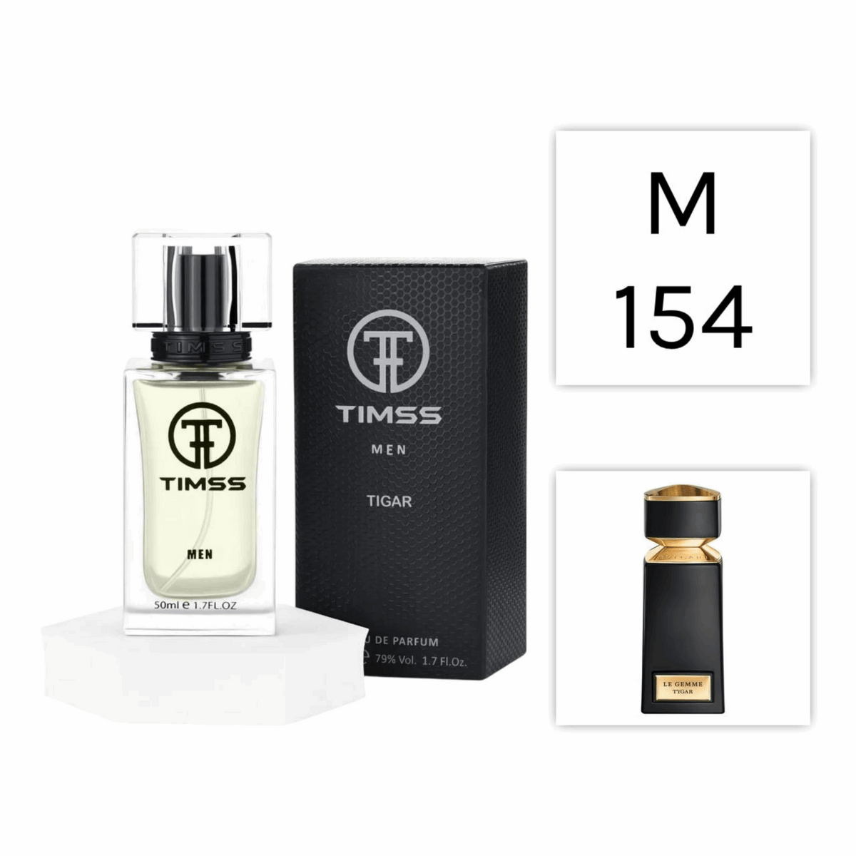 TIMSS M 154 Tigar inspirat din Bvlgari Tygar apă de parfum masculin 50 ml flacon frontal.