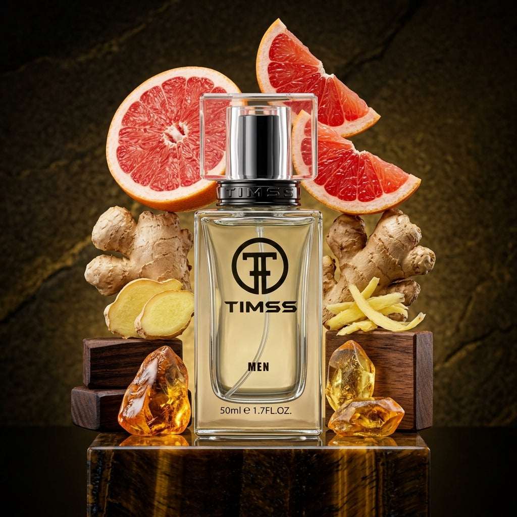 TIMSS M 154 Tigar inspirat din Bvlgari apă de parfum prezentat alături de grapefruit, ghimbir și ambroxan.