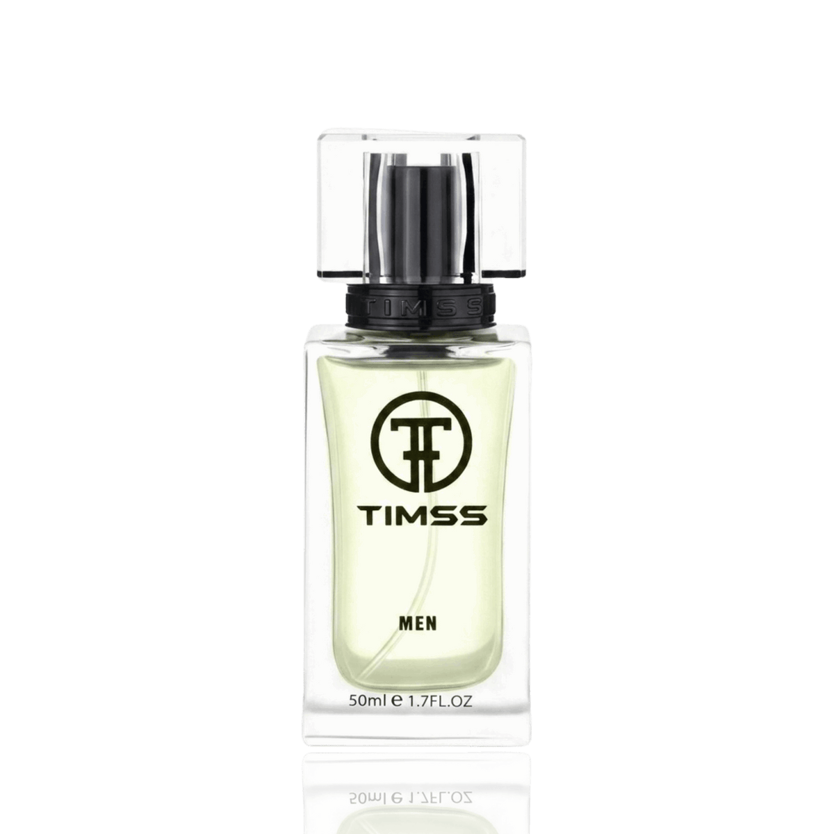 Detaliu flacon TIMSS M 160 Eros Men inspirat din Versace apă de parfum, evidențiind eticheta și pulverizatorul.