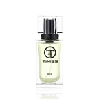 Detaliu flacon TIMSS M 160 Eros Men inspirat din Versace apă de parfum, evidențiind eticheta și pulverizatorul.