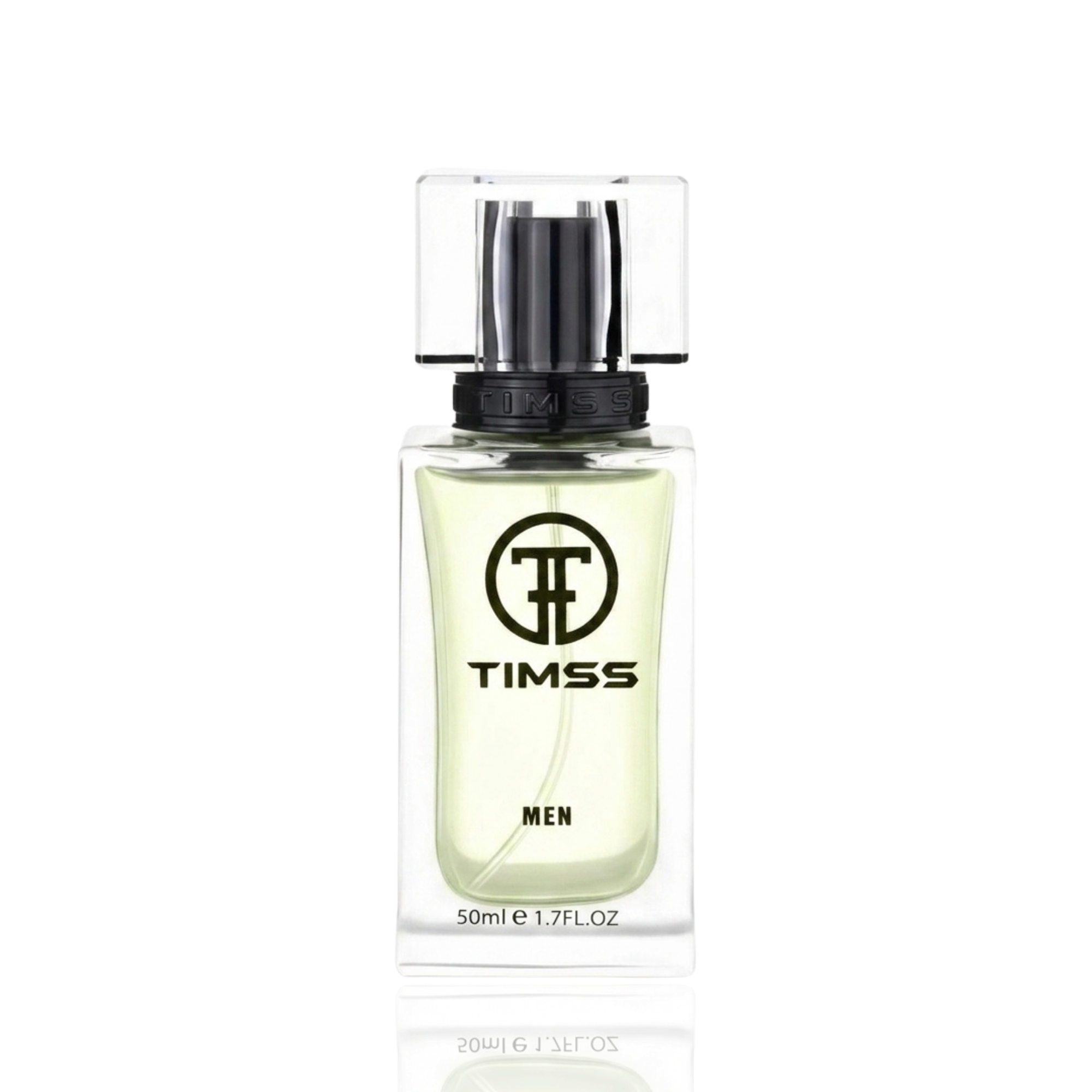 Detaliu flacon TIMSS M 160 Eros Men inspirat din Versace apă de parfum, evidențiind eticheta și pulverizatorul.
