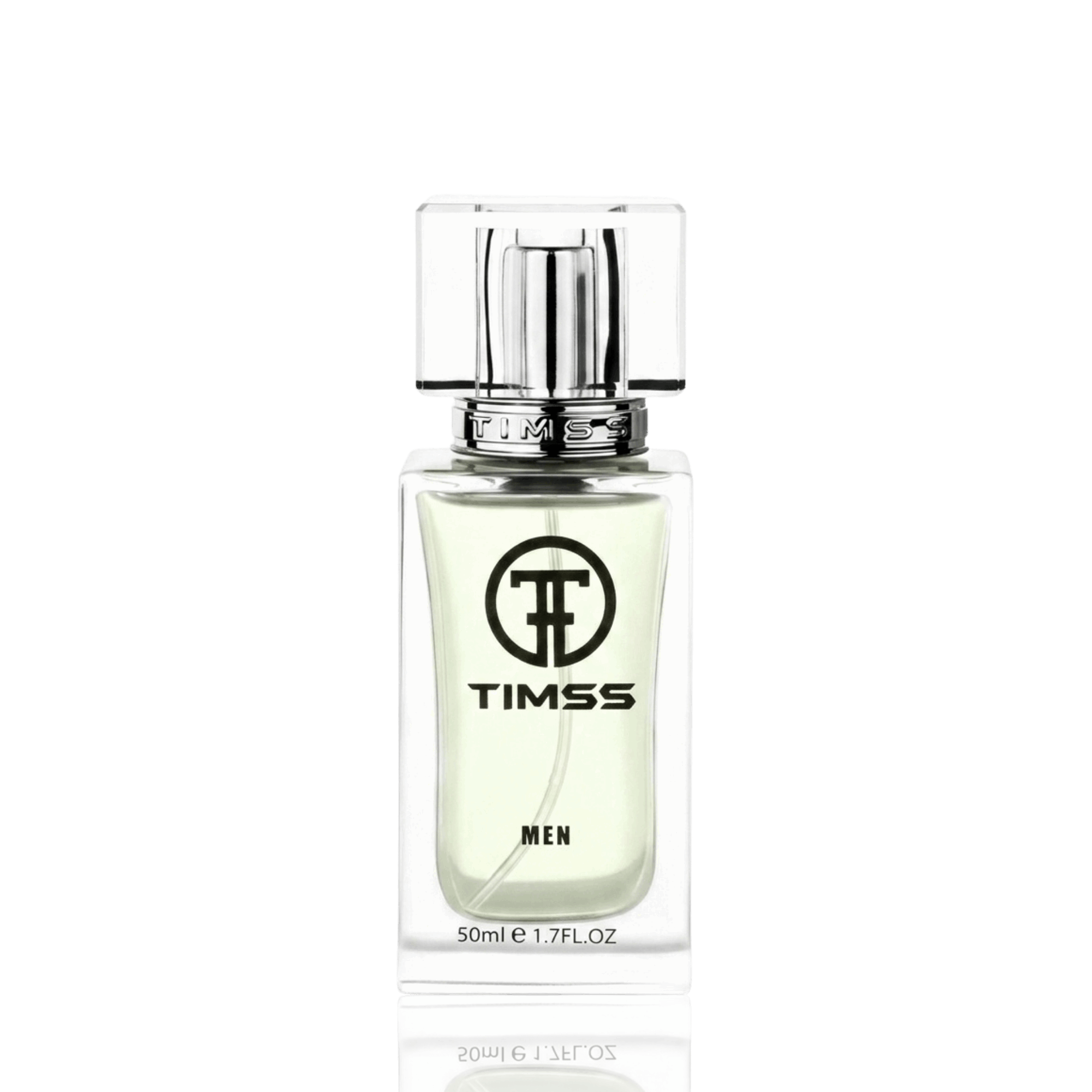 Detaliu flacon TIMSS M 161 Victorios Platinum inspirat din Paco Rabanne apă de parfum, evidențiind eticheta și pulverizatorul.