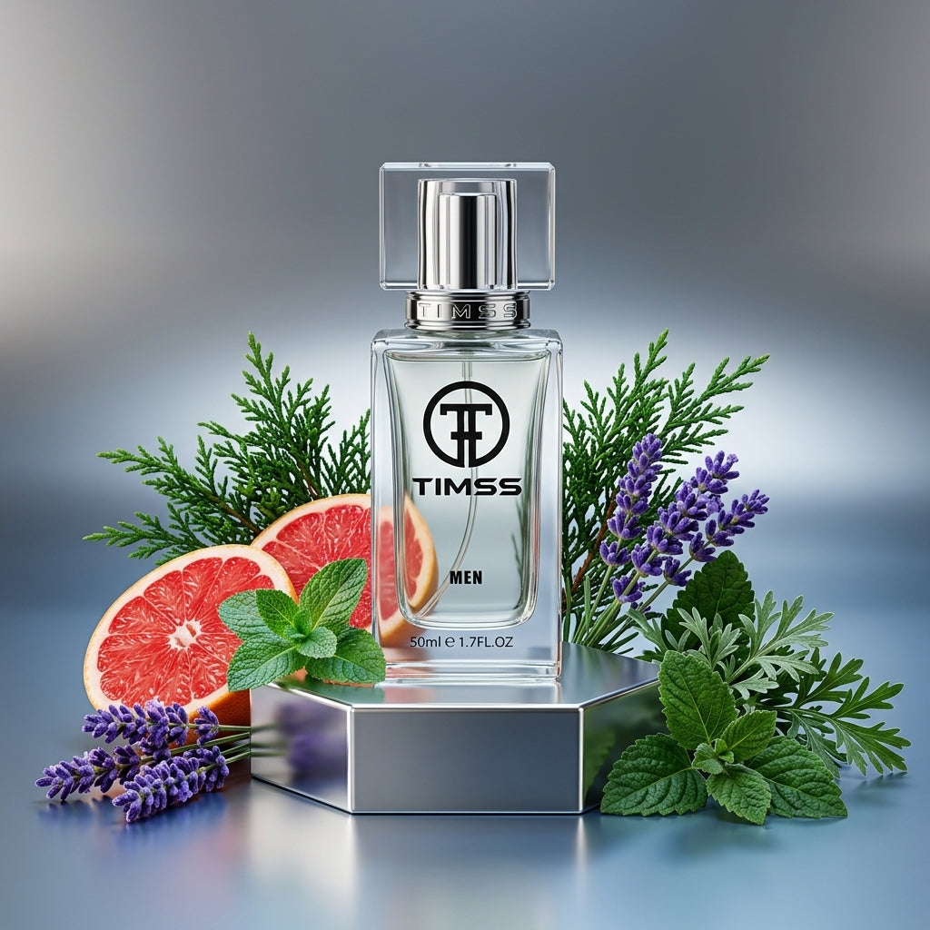 TIMSS M 161 Victorios Platinum inspirat din Paco Rabanne apă de parfum prezentat alături de mentă, lavandă și chiparos.