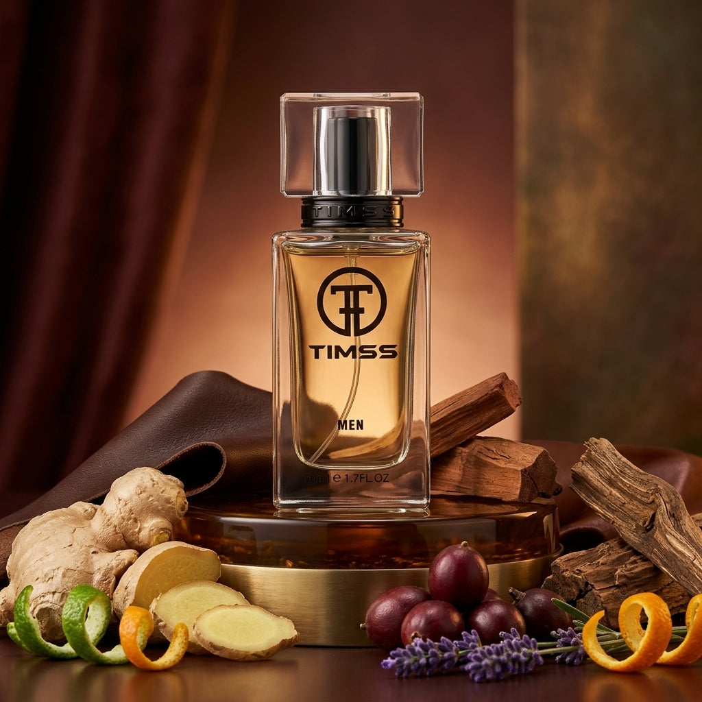 TIMSS M 166 The Skent inspirat din Hugo Boss apă de parfum prezentat alături de ghimbir, maninka și acorduri de piele.