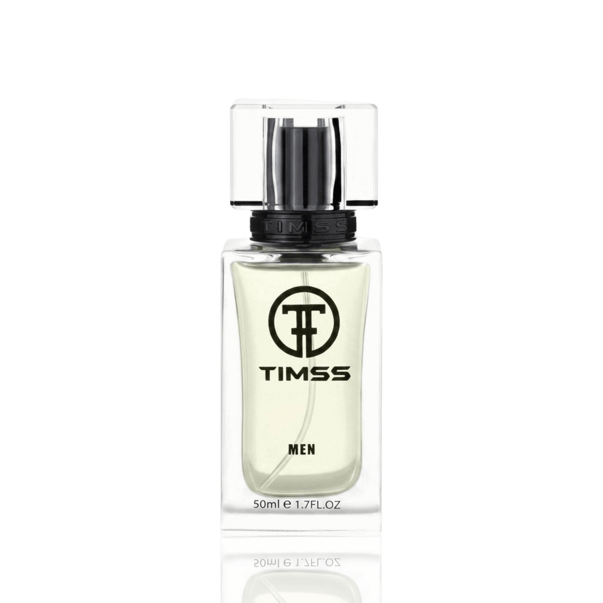 Detaliu flacon TIMSS M 167 Noir inspirat din Tom Ford apă de parfum, evidențiind eticheta și pulverizatorul.