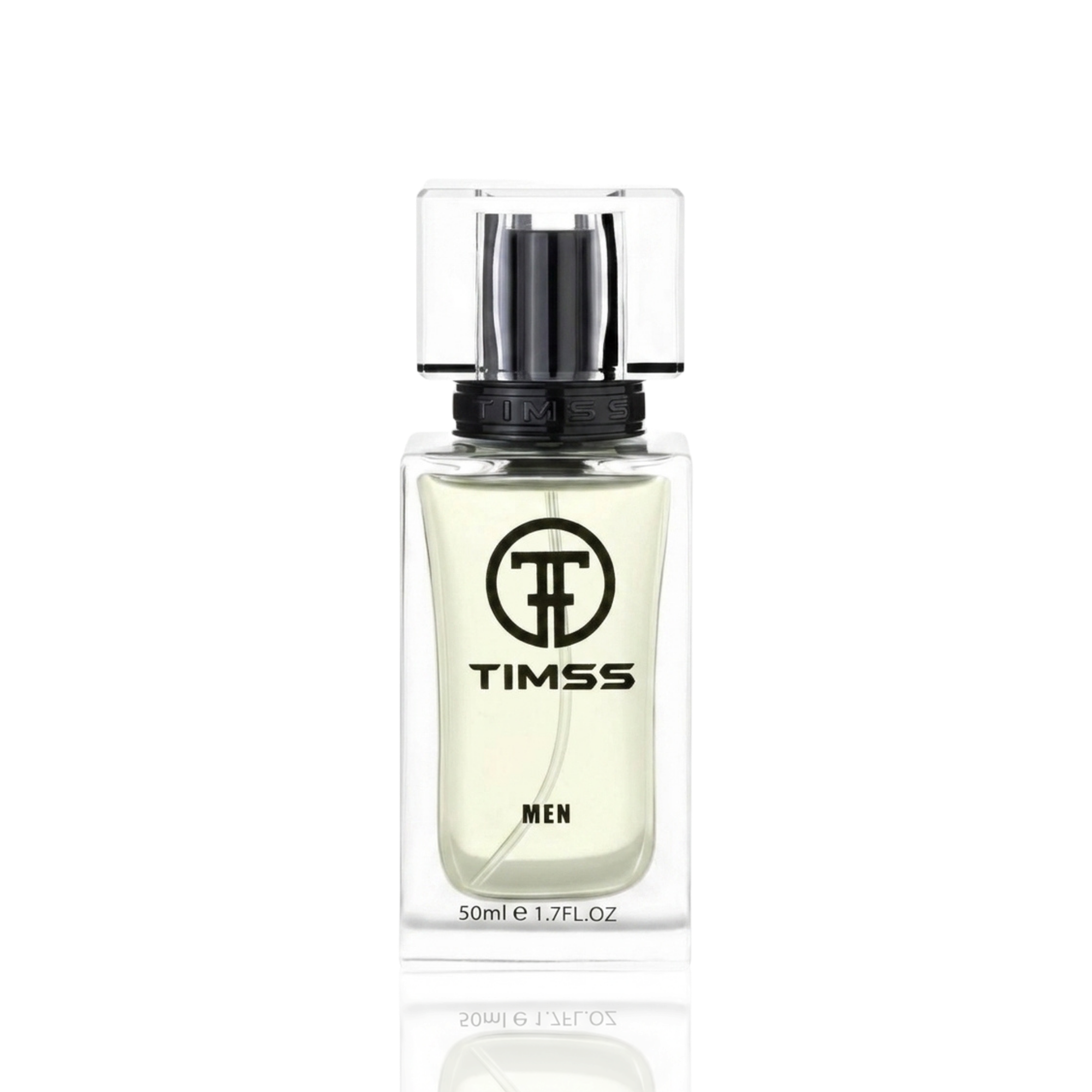 Detaliu flacon TIMSS M 167 Noir inspirat din Tom Ford apă de parfum, evidențiind eticheta și pulverizatorul.