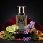 TIMSS M 167 Noir inspirat din Tom Ford apă de parfum prezentat alături de violete, iris, chihlimbar și vanilie.