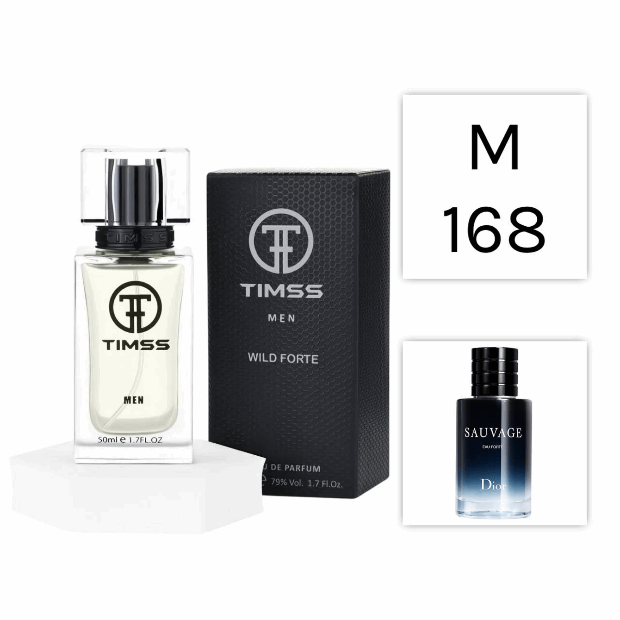 TIMSS M 168 Wild Forte inspirat din Dior Sauvage Eau Forte apă de parfum masculin 50 ml flacon frontal.