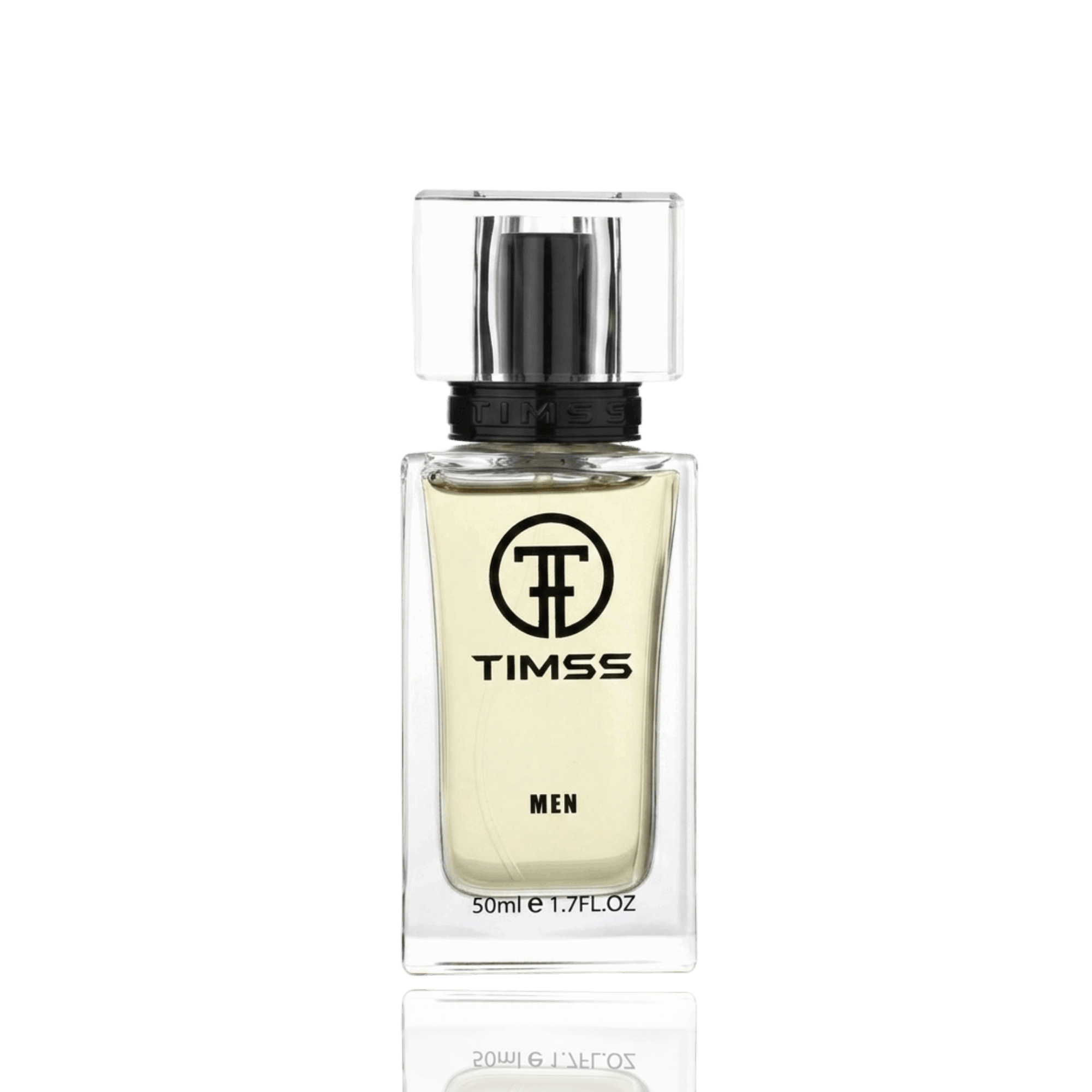 Detaliu flacon TIMSS M 175 Bleu Royale inspirat din Chanel apă de parfum, evidențiind eticheta și pulverizatorul.