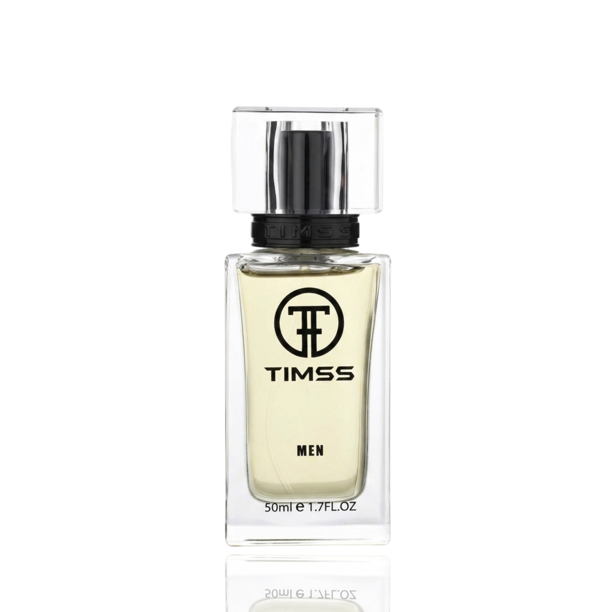 Detaliu flacon TIMSS M 175 Bleu Royale inspirat din Chanel apă de parfum, evidențiind eticheta și pulverizatorul.