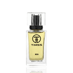 Detaliu flacon TIMSS M 177 Skandal inspirat din Jean Paul Gaultier apă de parfum, evidențiind eticheta și pulverizatorul.