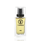 Detaliu flacon TIMSS M 177 Skandal inspirat din Jean Paul Gaultier apă de parfum, evidențiind eticheta și pulverizatorul.