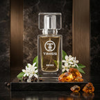 TIMSS U 500 BLACK AMBER apă de parfum prezentat alături de ingredientele piper negru și chihlimbar.