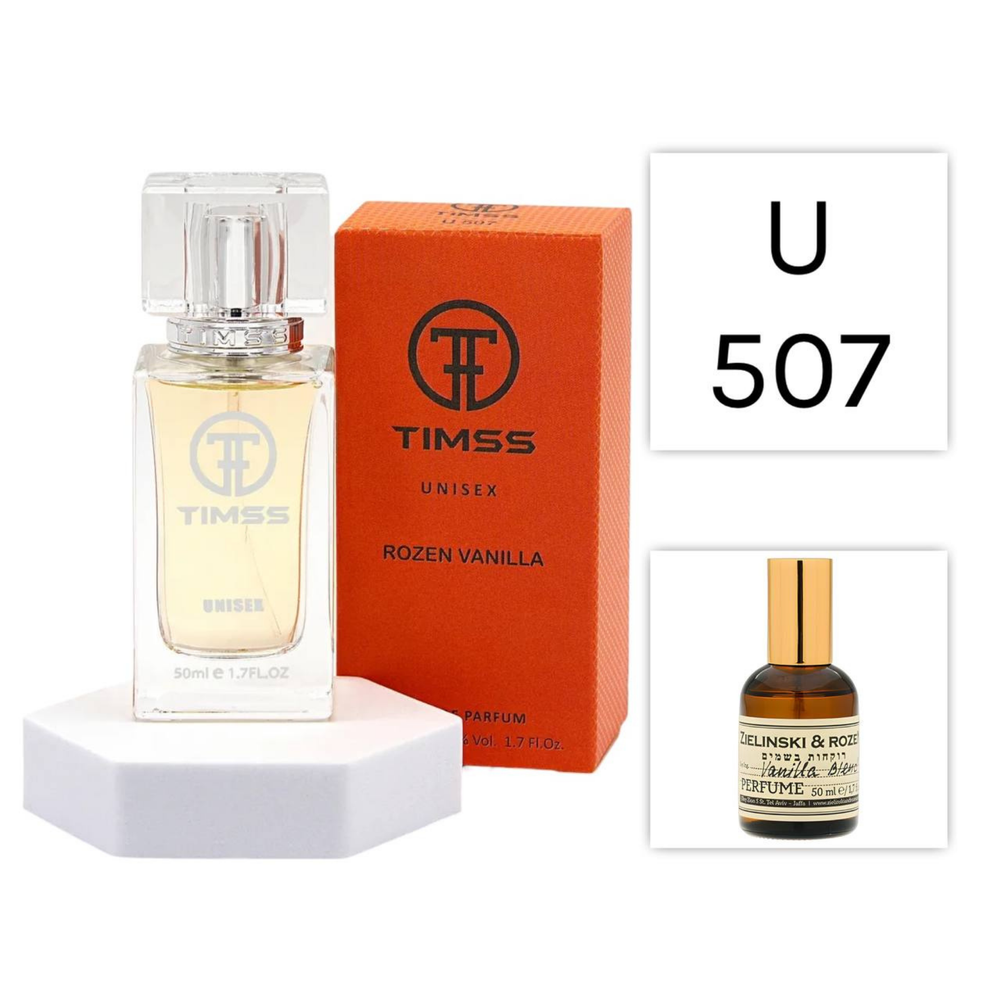 TIMSS U 507 ROZEN VANILA apă de parfum unisex 50ml, vedere frontală pe Parfumer.md.