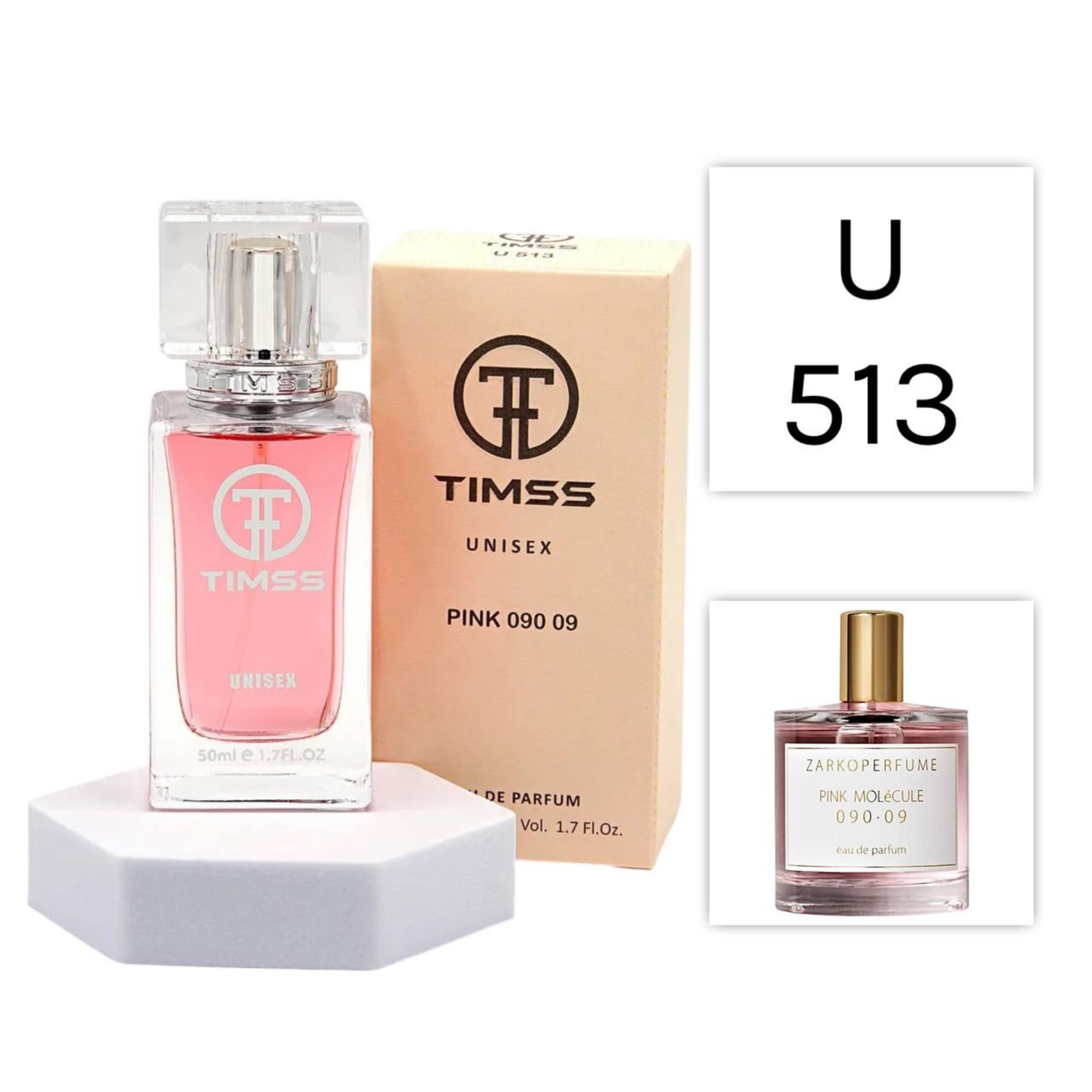TIMSS U 513 PINK 090 09 apă de parfum unisex 50ml, vedere frontală pe Parfumer.md.